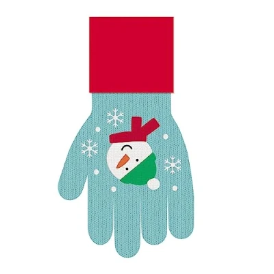Image of Giftmaker Childrens Novelty Christmas Gloves Blue Festive Snowman Design Onesize
