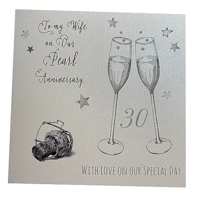 Image of white cotton cards To My Wife on Our Pearl Anniversary, Handmade Large 30th Anniversary Card Champagne Glasses, XLWA30W