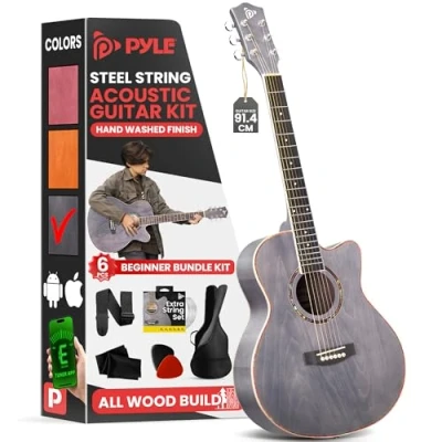 Image of Pyle Acoustic Guitar Kit, 3/4 Junior Size Steel String Instrument for Beginner Kids, Adults, 36â Matte Gray