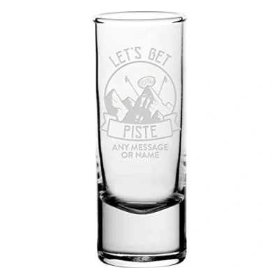 Image of Personalised Let&#039;s Get Piste Skiing Name Shot Shooter Glass Tall Double 60ml Multi Pack 5, 10, 20, 30, 40, 50, 100 Glasses Stag Hen Do Wedding Favour Birthday Tequila Rum Gin Whisky