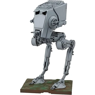 Image of Revell (Bandai original) 01202 Star Wars AT ST (All Terrain Scout Transport inc. Chewbacca) 1:48 Scale Unbuilt/Pre coloured/Clip Together (Non Glue) Articulated Plastic Model Kit with Display Base