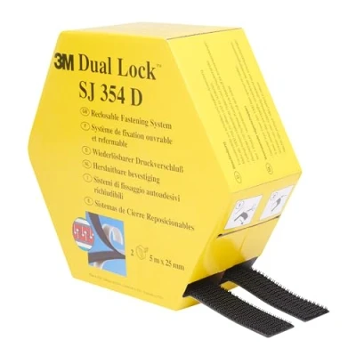 Image of 3M Dual Lock Reclosable Fastener SJ354D Bonds Well To Many Low Surface Energy Materials (Polypropylene, Polyethylene) And Critical Paints 25mm X 10m, Engaged Thickness 5.7mm, Black (1 Pack)