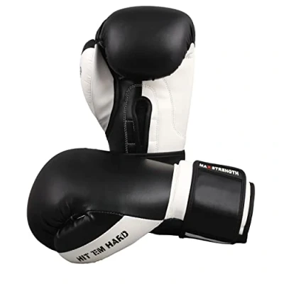 Image of Boxing Gloves Kickboxing Punching Training Muay Thai UFC Fight Mitts MMA (Black/White (Plain), 10oz)