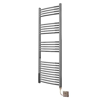Image of Greened House Chrome Curved Electric Heated Towel Rail 500mm wide x 1400mm high Bathroom Warmer Radiator