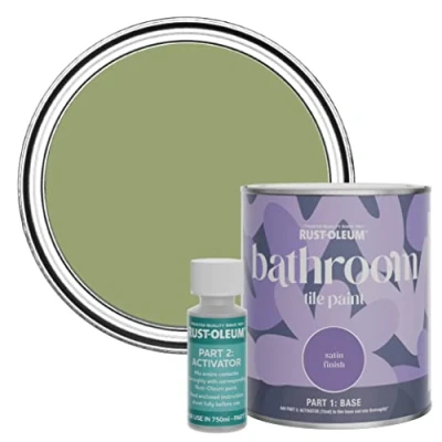 Image of Rust Oleum Green Water Resistant Bathroom Tile Paint in Satin Finish Familiar Ground 750ml