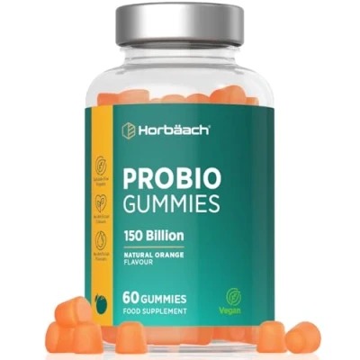 Image of Probiotic Gummies Vegan 2.25 Billion CFUs Immune Support, Gut, Digestion &amp; Energy Multi Strain: Lactobacillus casei + Vitamins C, B3, B5, B6 Pineapple Flavour for Men Women