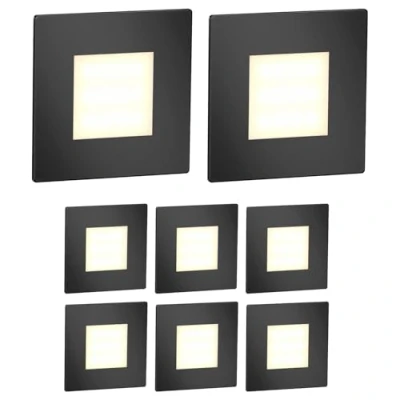 Image of ledscom.de 8 LED Staircase Light/recessed Wall Light FEX for Indoors and Outdoors, Angular, Black, 85 x 85mm, Warm White