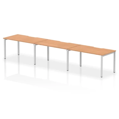 Image of Evolve Single Silver Frame Bench Desk 1400 Oak (3 Pod) BE415