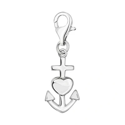 Image of Quiges 925 Sterling Silver 3D Anchor and Heart Lobster Clasp Charm Clip on Pendant