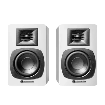 Image of Audio Technica AT SP3X Powered Bookshelf Speakers with Bluetooth White