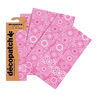 Image of Décopatch Ref C631O Pink Vintage Mosaic Pattern Paper Pack Each Sheet 30 x 40cm, of 3 Sheets Best Used With Décopach Glue &amp; Varnish,