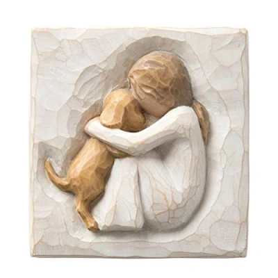 Image of Willow Tree True, Truly a friend, An Expression of Friendship and Love Dogs in Carved Bas Relief, Sculpted Hand Painted Plaque