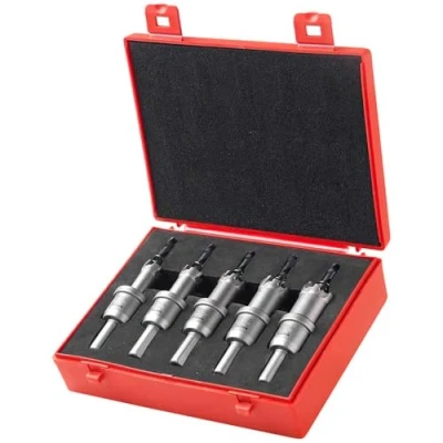 Image of Rotabroach RHSKIT1 TCT Metal Hole Saw Kit 14,16,18,20 &amp; 22mm Diameter 25mm Max Cut Depth (5 Piece) Bundle Suitable for 13mm Drill Chuck with Solid Carbide Tips,Black/Red