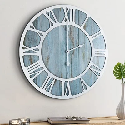 Image of HAITANG Large Wall Clocks,Silent,Non Ticking,Battery Operated Rustic Round Modern Big Wood Clock for Living Room, Bedroom,Kitchen,Farmhouse,Office,Home Decor 16IN(40cm, Black,Roman numeral)