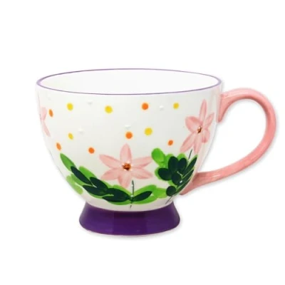 Image of The Leonardo Collection Lesser &amp; Pavey Ceramic Teacup Footed Mug for Tea Coffee Lavender Bees Cosmos Cups Home, Office or Shops Lynsey Johnstone