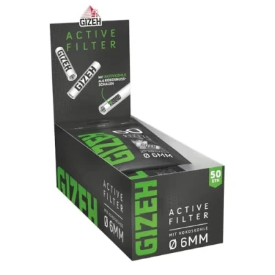 Image of Gizeh 20581 Activated Carbon, Slim Size, 6 mm, White, 10 Bags of 50 Filters, Paper