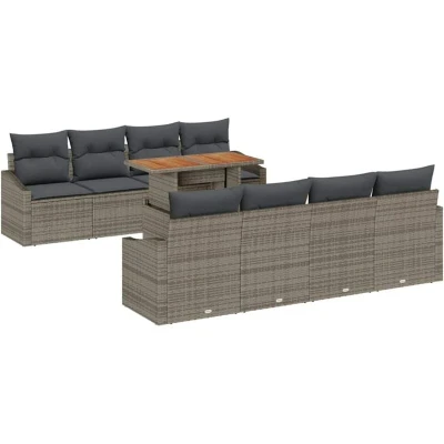 Image of vidaXL 7 Piece Garden Sofa Set with Cushions Grey Poly Rattan