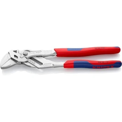 Image of Knipex pliers wrench and a in single tool chrome plated, with multi component grips, integrated tether attachment point for 250 mm 86 05 T