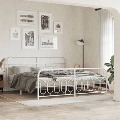 Image of vidaXL Metal Bed Frame without Mattress with Footboard White 200x200cm