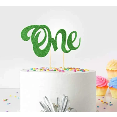 Image of 1st First Birthday Cake Topper Decoration ((Light Green) One with Double Sided Glitter Stock)
