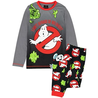 Image of Ghostbusters Kids Pyjamas Boys Grey Black Ghosts T Shirt Long Length Bottoms Pjs Childrens Movie Merchandise 7 8 Years