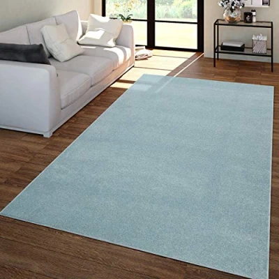 Image of Large Rug Short Pile Monochrome Design Modern And Timeless, colour: Teal Turquoise, Size:240x340 cm