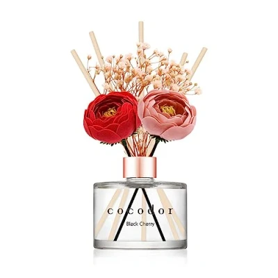 Image of Cocodor Camellia Preserved Flower Reed Diffuser/Black Cherry/6.7oz(200ml)/Reed Diffuser Set, Oil &amp; Sticks, Home Decor Office