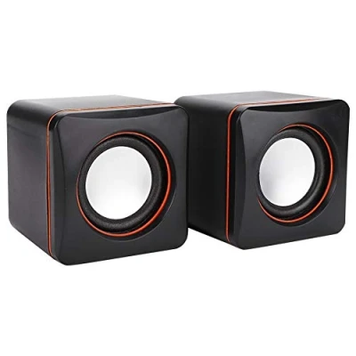 Image of ASHATA Computer Speaker,3.5mm PC Speaker Mini Cube USB Stereo 3.5mm Jack Wired for Desktop Laptop Computer,Compact Charging PC, MP3,MP4,Laptop.(Dual track)