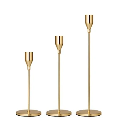 Image of 3 Pcs Pillar Candle Holders Gold Metal Holder Vintage for Wedding Party Home Spa Reiki Votive Dinner Table Candlelight Mantelpiece Decoration (Gold)