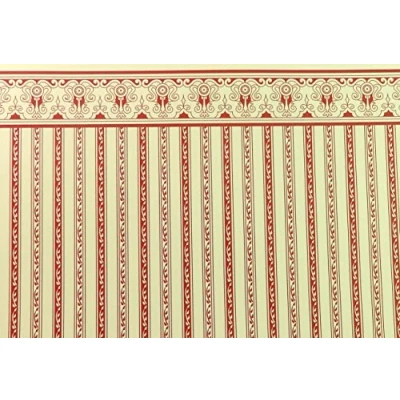 Image of Melody Jane Dolls House Miniature Print 1:12 Scale Red Cream Regency Stripe Wallpaper