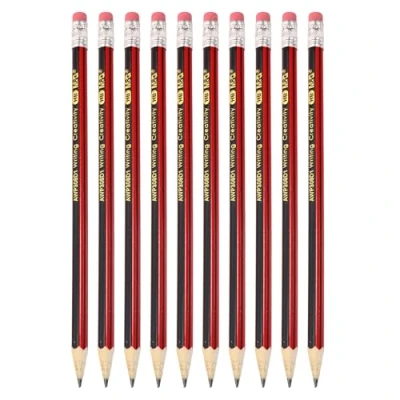 Image of M&amp;G Wooden Hexagonal Pencils, 10 Pcs HB Pencils Graphite Round with Eraser for Classroom Teacher Office Supplies, Red Black
