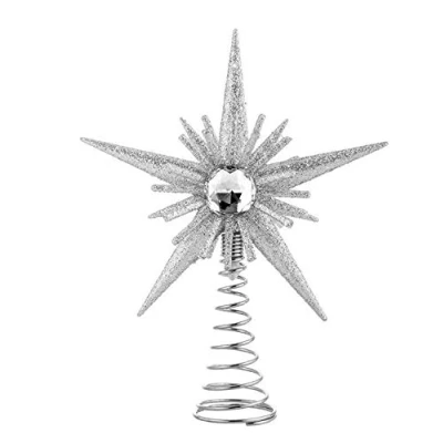 Image of Gisela Graham Silver Glitter &amp; Jewel Tree Top Star 15cm, Multi, one Size