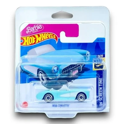 Image of Hot Wheels 1956 Corvette (Light Blue Barbie) 9/10 HW Screen Time 2023 183/250 (Short Card) COMES IN A KLAS CAR KEEPER SHORT CARD PROTECTOR CASE HKK87