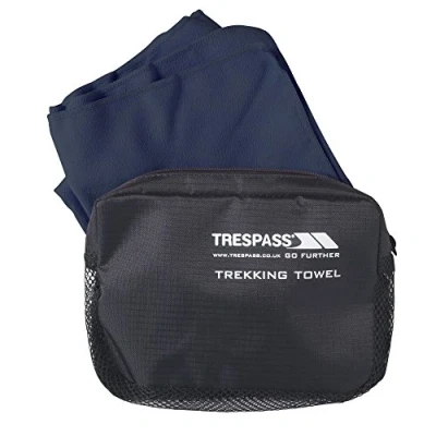 Image of Trespass Soaked, Navy Blue, Antibacterial Microfibre Sports Towel with Mesh Bag, 45 x 90 cm, Blue