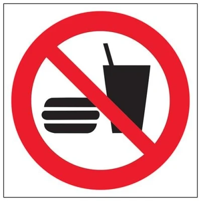 Image of VSafety No Food Or Drink Symbol Prohibition Sign Square 200mm x 1mm Rigid Plastic