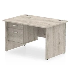 Image of Impulse 1200x800 Desk Grey Oak Panel Leg + 2 Drawer Fixed Pedestal