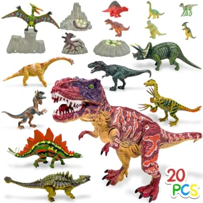 Image of 20Pcs Dinosaur Figures, Toys For Boys Age 2 3 4 5 6 7, Hand Painted, Movable Joints, Simulated Dinosaurs, Christmas Party Birthday Gift