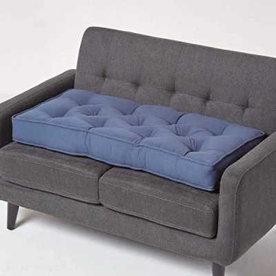 Image of HOMESCAPES Navy Blue 2 Seater Booster Cushion Large Firm 100 cm Wide Seat Pad with Supportive 10 Thick Lift for Sofa or Bench Cotton Long the Elderly, Post Surgery &amp; Pregnancy
