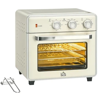 Image of HOMCOM 20L Countertop Mini Oven, 7 in 1 Toaster Oven with Warm, Broil, Toast, Bake, Air Fryer Setting, Timer, Adjustable Thermostat, 4 Dishwasher Safe Accessories, 1400W, Cream White