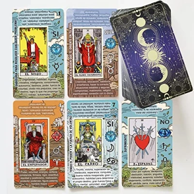 Image of TAROTIKA Tarot Cards for Beginners, Learning Deck, No Guide Book Needed, with Meanings on Them (Español)