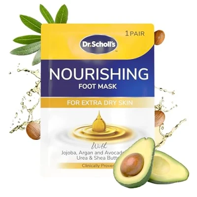Image of Scholl ExpertCare Dry Skin Foot Mask Intensely Nourishing, Triple Oil with Urea and 3 Oils (Avocado, Argan, Jojoba) for up to 24 Hour Moisture, 1 Size, Pair