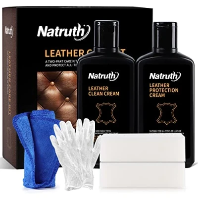 Image of NATRUTH Leather Care Kit with Sponges, 280ml Cleaner and Conditioner, Furniture for Sofas Car Seats, All Items