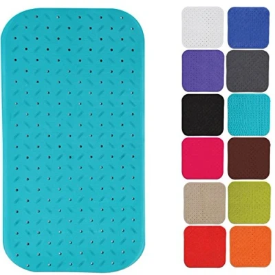 Image of MSV Premium Shower Mat Antibacterial Non Slip with Suction Cups Light Blue Rose Scent Approx. 36 x 76 cm Washable at 60 C