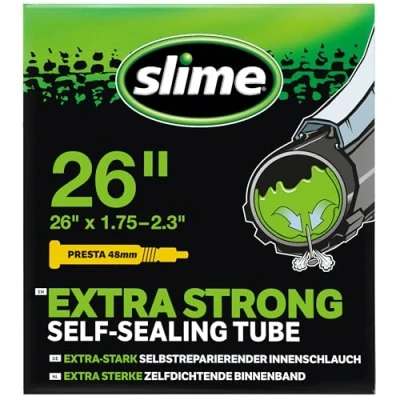 Image of Slime 30060 Bike Inner Tube with Puncture Sealant, Self Sealing, Prevent and Repair, Presta Valve, 47/57 559mm (26&quot;x1.75 2.125&quot;), Cycling