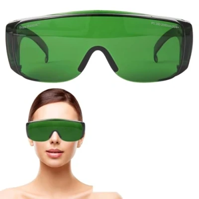 Image of FREEMASCOT IPL 200nm 2000nm Laser Eye Protection Glasses for Tanning, Hair Removal, Red Light Therapy (Green)