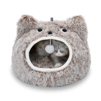 Image of CATISM Cat Cave Bed Washable Sleeping Place for Cats Plush Pet Pillow House Cushion Fluffy Kitten Puppy Cuddly