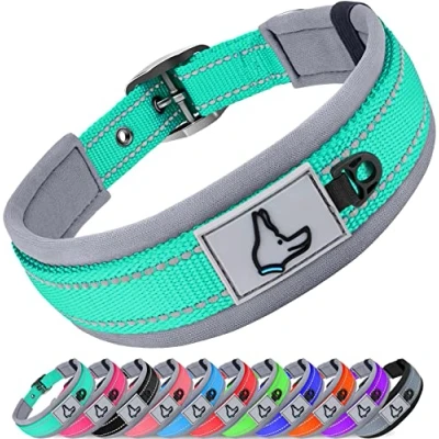 Image of Joytale Reflective Dog Collar Extra Large Dogs Ultra Comfy Soft Neoprene Padded Heavy Duty Metal Belt Buckle, Teal