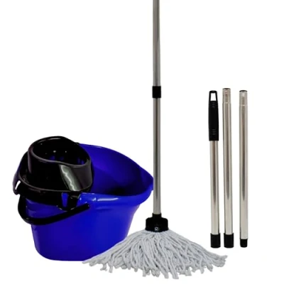 Image of KMJ Blue Heavy Duty Mop and Buckets Sets with Detachable Wringer Classic Plastic Bucket Sturdy Floor Mops Super Absorbant Microfibre Cotton Steel Pole
