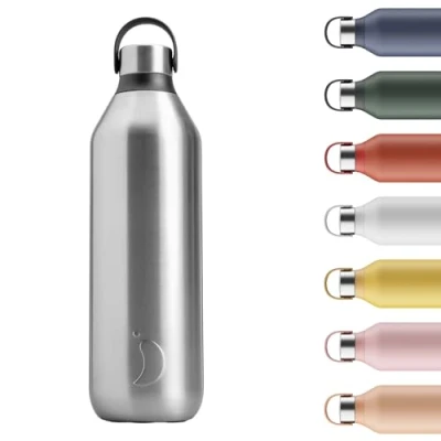 Image of Chilly&#039;s Series 2 Water Bottle BPA Free Recycled Stainless Steel and Reusable Leak Proof, Sweat Steel, 1000ml