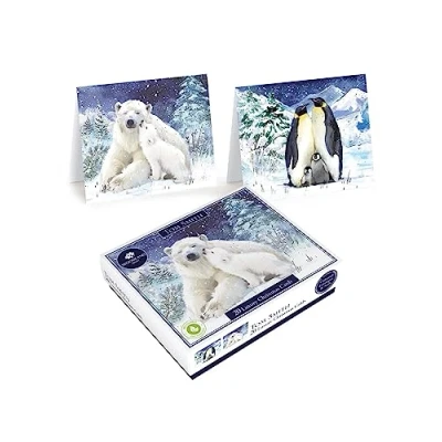 Image of Tom Smith 20 Boxed Luxury Charity Christmas Cards 2 Polar Bear &amp; Penguin Designs
